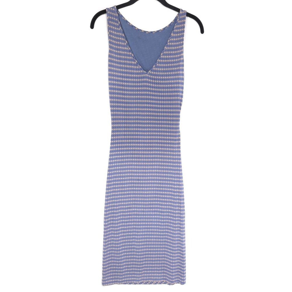 DIANE VON FURSTENBERG 100% Silk Polka Dot Midi‎ Dress Size 4 Blue V-Neck Pull on